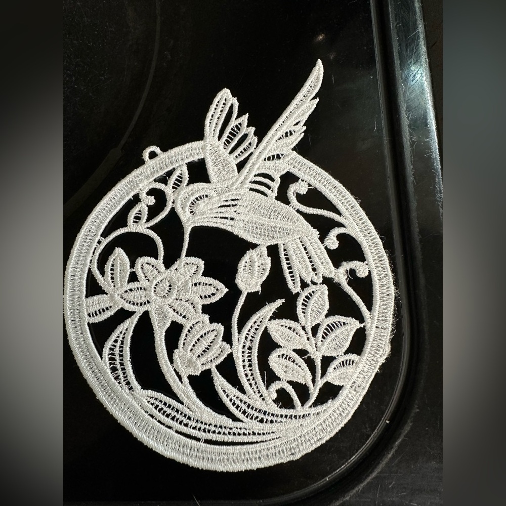 Embroidered Free Standing Lace Hummingbird Sun catcher or Ornament
